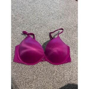 Victoria's Secret Pink Satin Plunge Push‎ Up Bra Rhinestone Detail Size 36D